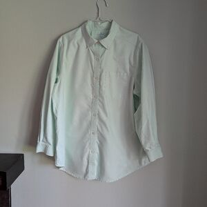 L.L. Bean Women's 1X Shirt Mint Green Collared Button Down Blouse Shirt